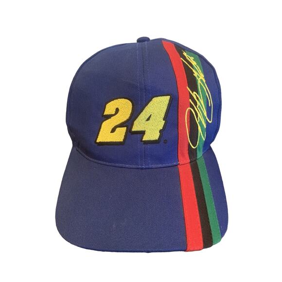 Vintage 90s NASCAR Jeff Gordon 24 Racing Snapback Hat DuPont Rainbow Warrior Cap - Picture 1 of 6